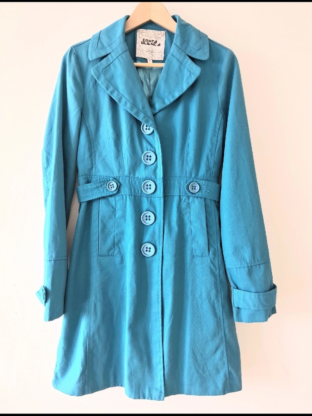 Costa Blanca Turquoise Trench Coat, Women Sz 6